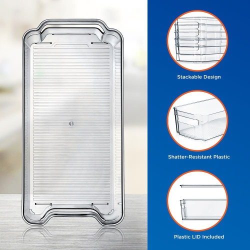 Set Of 6 Refrigerator Organizer Bins - 5 Wide Fridge Organizers and 1 Egg Holding Tray for Freezer, Kitchen, Countertops, Cabinets