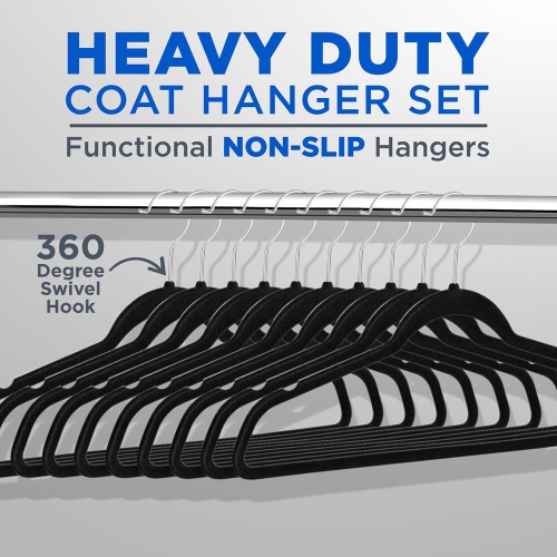 200 Pcs. of Velvet Non-Slip Hangers for Clothes - Heavy Duty Coat Hanger Set with 360° Swivel Hook