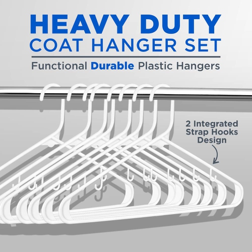 50 Pcs. of Standard Plastic Hangers for Clothes - Durable Tubular Hanger Slim Design Idea for Daily Use Space Saving Heavy Duty Coat Pants Shirt