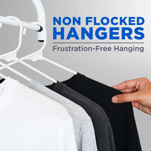 50 Pcs. of Standard Plastic Hangers for Clothes - Durable Tubular Hanger Slim Design Idea for Daily Use Space Saving Heavy Duty Coat Pants Shirt