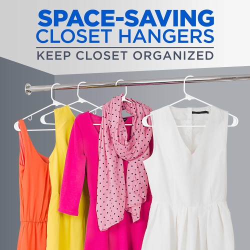 50 Pcs. of Standard Plastic Hangers for Clothes - Durable Tubular Hanger Slim Design Idea for Daily Use Space Saving Heavy Duty Coat Pants Shirt