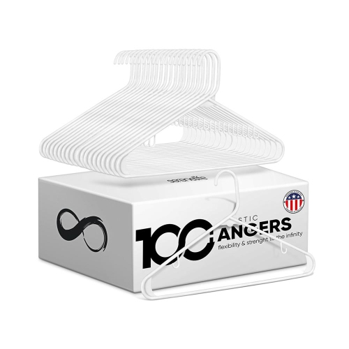 100 Pcs. of Standard Plastic Hangers for Clothes - Durable Tubular Hanger Slim Design Idea for Daily Use Space Saving Heavy Duty Coat Pants Shirt