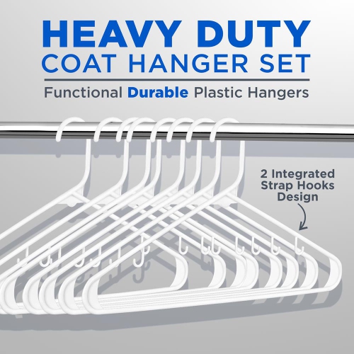 100 Pcs. of Standard Plastic Hangers for Clothes - Durable Tubular Hanger Slim Design Idea for Daily Use Space Saving Heavy Duty Coat Pants Shirt