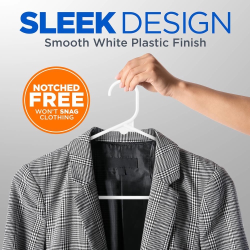 100 Pcs. of Standard Plastic Hangers for Clothes - Durable Tubular Hanger Slim Design Idea for Daily Use Space Saving Heavy Duty Coat Pants Shirt