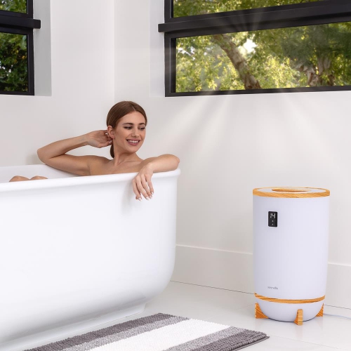 Chauffe-couverture SereneLife avec porte-disque parfumé et anneau LED, convient à deux grandes serviettes de bain, arrêt automatique, bambou, fini