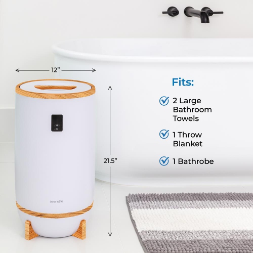 Chauffe-couverture SereneLife avec porte-disque parfumé et anneau LED, convient à deux grandes serviettes de bain, arrêt automatique, bambou, fini