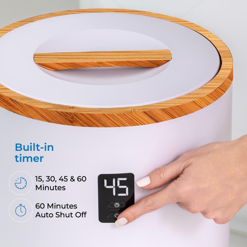 Chauffe-couverture SereneLife avec porte-disque parfumé et anneau LED, convient à deux grandes serviettes de bain, arrêt automatique, bambou, fini