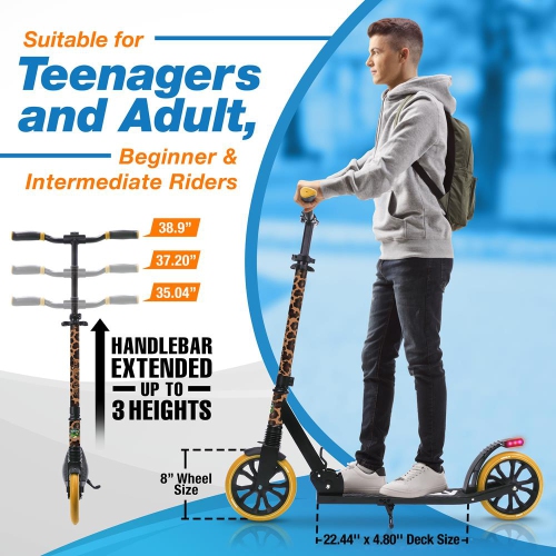 Trottinette légère et pliable - trottinette réglable pour adolescents et adultes, plateforme en alliage avec roues à impact élevé