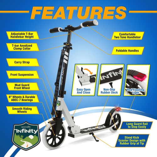 Lightweight and Foldable Kick Scooter - Adjustable Scooter for Teens and Adult, Alloy Deck with High Impact Wheels