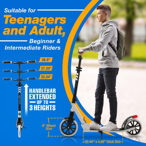 Lightweight and Foldable Kick Scooter - Adjustable Scooter for Teens and Adult, Alloy Deck with High Impact Wheels