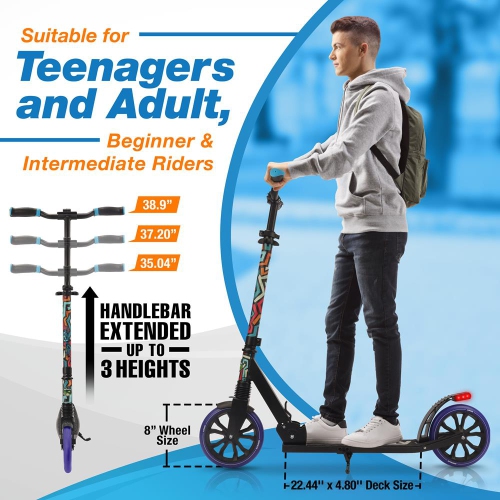 Trottinette légère et pliable - trottinette réglable pour enfants et adolescents , plateforme en alliage avec roues à impact élevé
