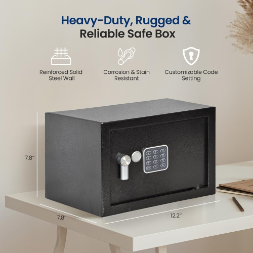 Compact Electronic Safe Box with Mechanical Override, Includes Keys