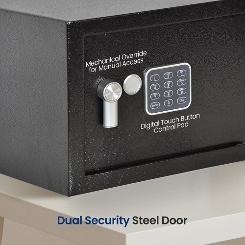 Compact Electronic Safe Box with Mechanical Override, Includes Keys
