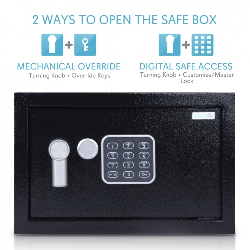Compact Electronic Safe Box with Digital Touch Pad, Mechanical Override, Includes Keys