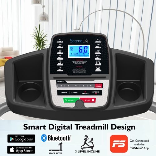 Smart Digital Treadmill with Bluetooth App Sync, Manual Incline Treadmill Adjustment, Fold-Away Style