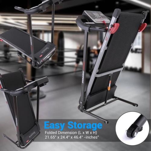 Folding Treadmill Motorized Running Machine - 12 Pre-set Program, 1.0 HP Power, Max Speed 6.0 MPH, 3'' LCD Display & Mobile Phone/Tablet for Indoor