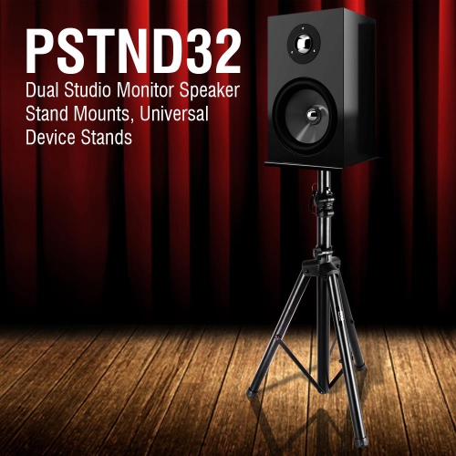 Ensemble support haut-parleur double Studio Monitor 2 Pyle - Paire trépied robuste, hauteur réglable de 34 à 53&nbsp;po avec base plateforme en métal