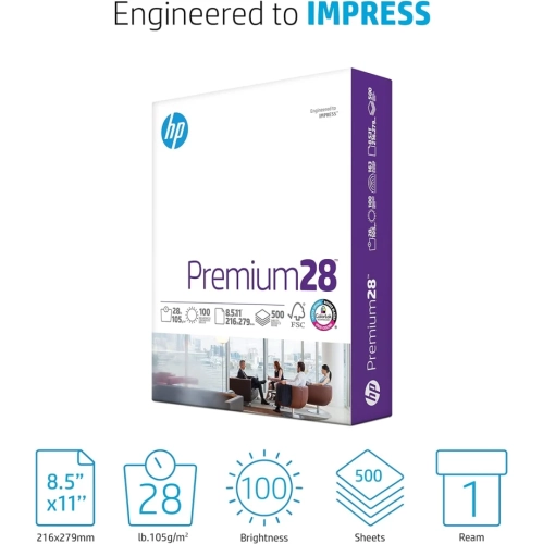 Papier pour imprimante HP 8,5 x 11 Premium 28&nbsp;lb 1 rame 500 feuilles 100 couleurs vives fabriqué aux États-Unis papier pour copies certifié FSC