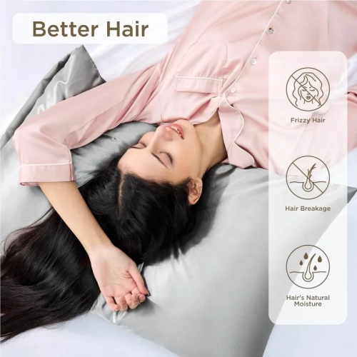 GENER Satin Pillowcases Queen - Grey, Soft Silky Pillowcase for Hair & Skin, Envelope Closure