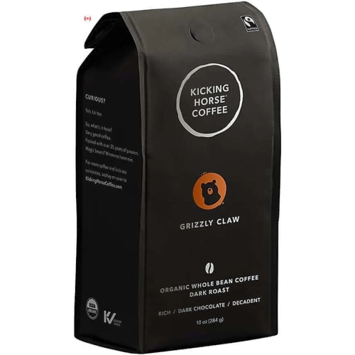 Kicking Horse Coffee, Whole Bean, 1lb - Certified Organic, Fairtrade, Kosher Coffee, Grizzly Claw - Dark Roast, 454 g