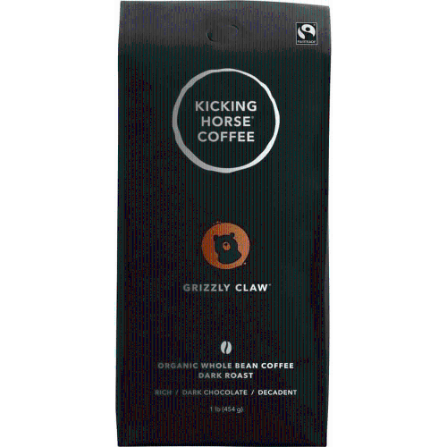Kicking Horse Coffee, Whole Bean, 1lb - Certified Organic, Fairtrade, Kosher Coffee, Grizzly Claw - Dark Roast, 454 g