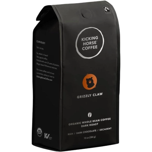 Kicking Horse Coffee, Whole Bean, 1lb - Certified Organic, Fairtrade, Kosher Coffee, Grizzly Claw - Dark Roast, 454 g