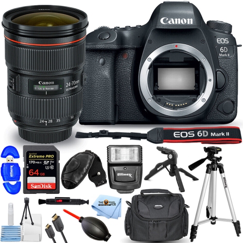 Canon EOS 6D Mark II DSLR with 24-70mm II USM Lens - 64GB Flash Top Value  Bundle