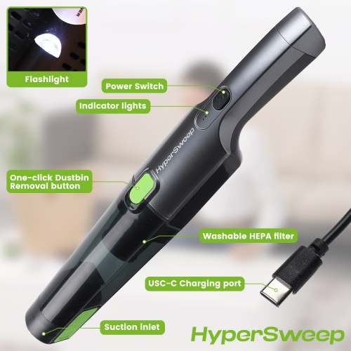 HyperSweep Portable Rechargeable Vacuum Cleaner with High Power Suction for Hard-to-Reach Spaces