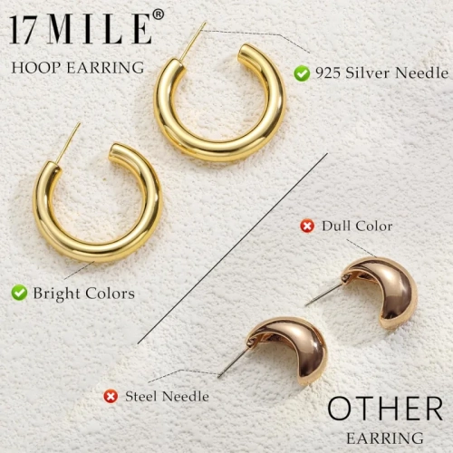 Gold Hoop Earrings Set for Women, 14K Gold Plated Hypoallergenic Chunky Open Hoops Set for Gift