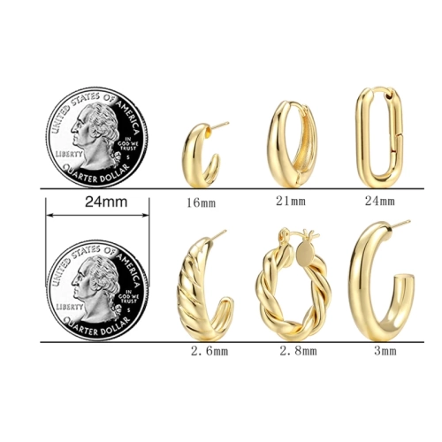 Gold Hoop Earrings Set for Women, 14K Gold Plated Hypoallergenic Chunky Open Hoops Set for Gift