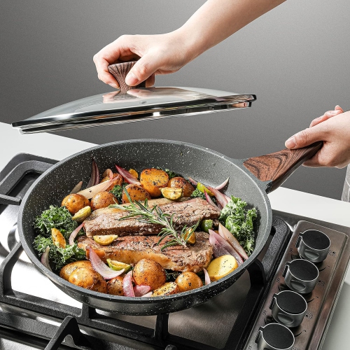 ensarte Nonstick Frying Pan Skillet with Lid, Swiss Granite Coating Omelette Pan with Cover, Healthy Cookware Chef's Pan with Top, PFOA Free