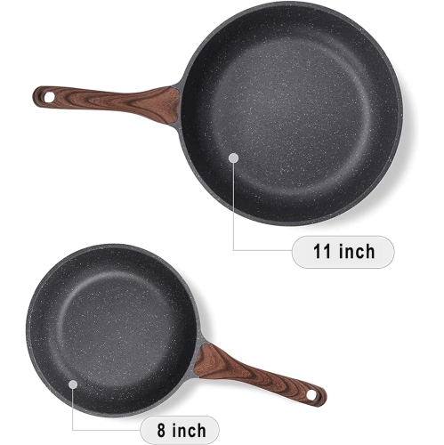 SENSARTE Nonstick Frying Pan Skillet Set, Swiss Granite Coating Omelette Pan, Healthy Stone Cookware Chef's Pan, PFOA Free