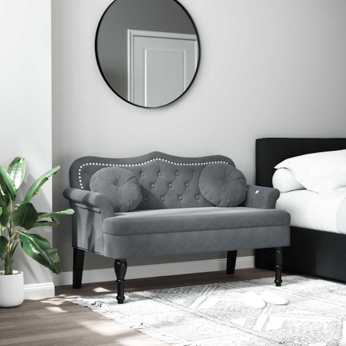 vidaXL 47” W Small Loveseat, Velvet Chesterfield Sofa, 2 Seater Couch for Living Room, Dark Gray