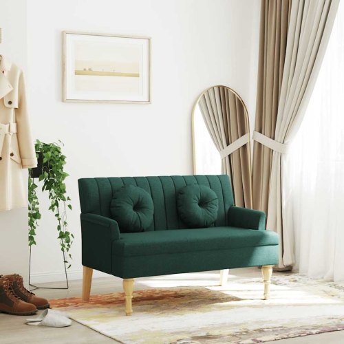 vidaXL 44” W Small Loveseat, Fabric Sofa, Modern 2 Seater Couch for Living Room, Dark Green