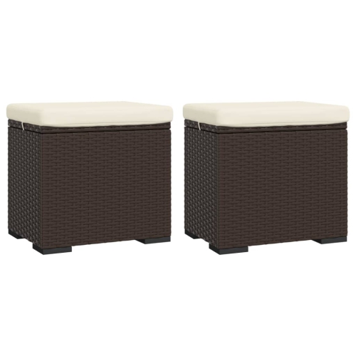 VIDAXL  Ottomans With Cushions 2 PCs 40X30X40 Cm Poly Rattan In Brown