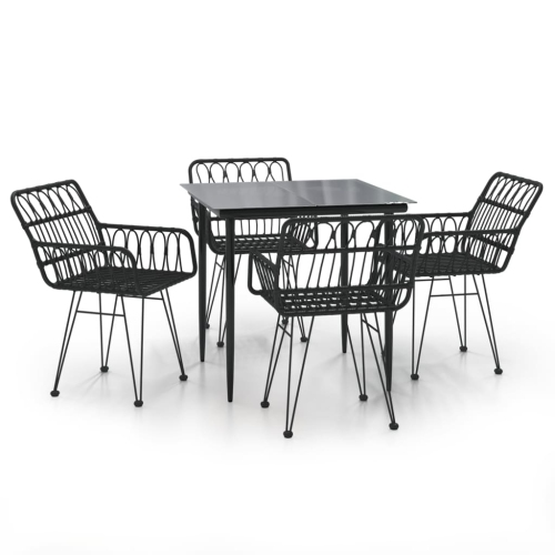 VIDAXL  5 Piece Garden Dining Set Poly Rattan In Black