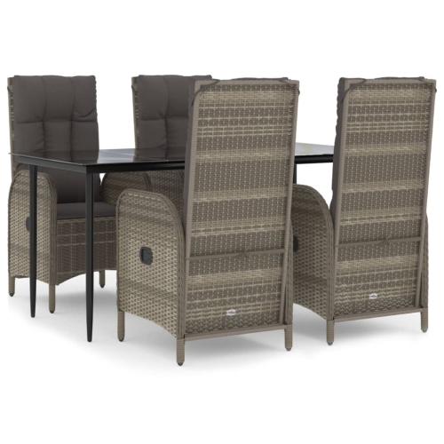 VIDAXL  5 Piece Garden Dining Set With Cushions And Grey Poly Rattan In Black