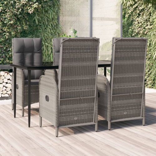 vidaXL 5 Piece Garden Dining Set with Cushions Black and Grey Poly Rattan