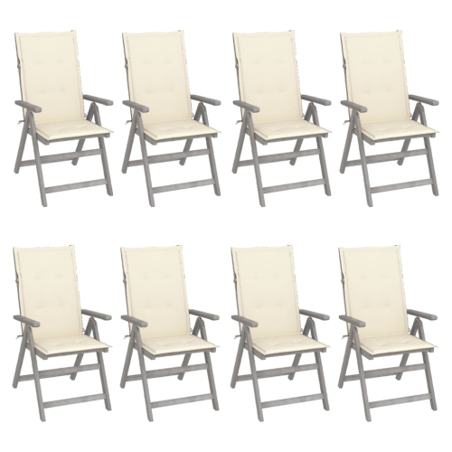Chaises inclinables avec coussins de jardin VidaXL 8 pièces en bois d'acacia gris
