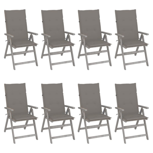 Chaises inclinables avec coussins de jardin VidaXL 8 pièces en bois d'acacia gris