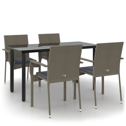 VIDAXL  5 Piece Garden Dining Set With Cushions And Grey Poly Rattan In Black