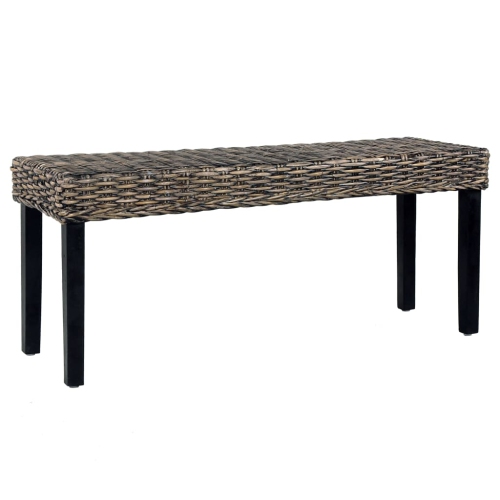 vidaXL Bench 110 cm Black Natural Kubu Rattan and Solid Mahogany Wood