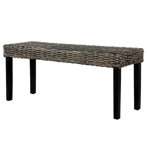 vidaXL Bench 110 cm Black Natural Kubu Rattan and Solid Mahogany Wood