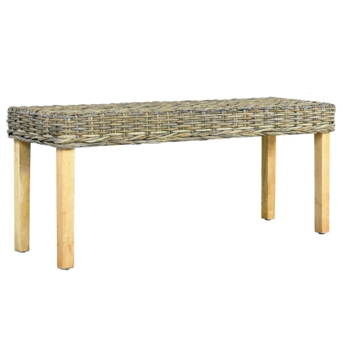 vidaXL Bench 110 cm Natural Kubu Rattan and Solid Mahogany Wood