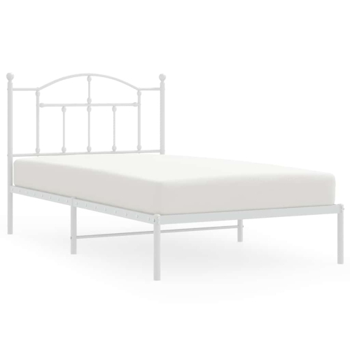 VIDAXL  Twin Metal Bed Frame With Headboard & Slats, No Mattress, Easy Assembly In White