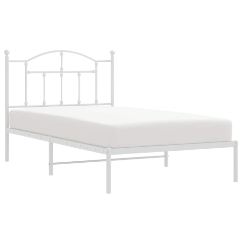 vidaXL White Twin Metal Bed Frame with Headboard & Slats, No Mattress, Easy Assembly