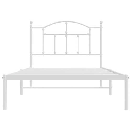 vidaXL White Twin Metal Bed Frame with Headboard & Slats, No Mattress, Easy Assembly