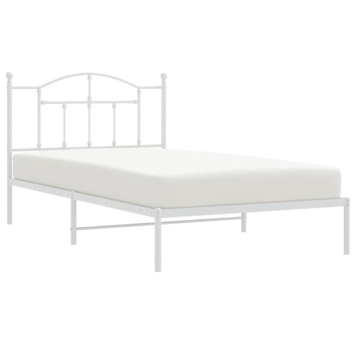 vidaXL White Twin XL Metal Bed Frame with Headboard & Slats, No Mattress, Easy Assembly