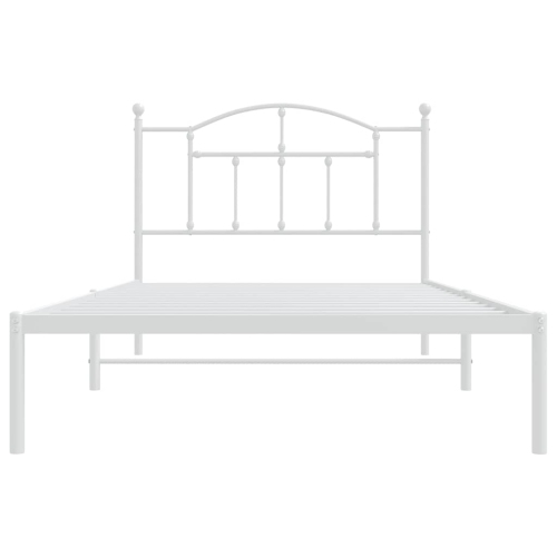 vidaXL White Twin XL Metal Bed Frame with Headboard & Slats, No Mattress, Easy Assembly