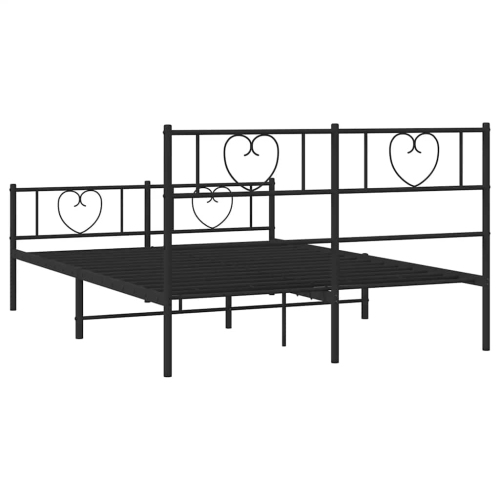 vidaXL Queen Metal Bed Frame with Headboard & Footboard, Sturdy Steel, Black, No Mattress